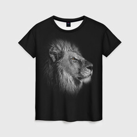 Женская футболка 3D с принтом Гордый лев в Курске, 100% полиэфир ( синтетическое хлопкоподобное полотно) | прямой крой, круглый вырез горловины, длина до линии бедер | взгляд | грива | зверь | кот | кошка | лев | мудрость | профиль | царь