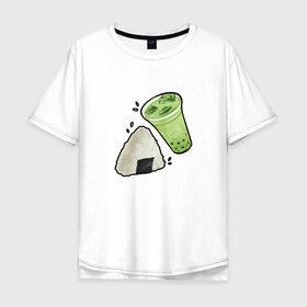 Мужская футболка хлопок Oversize с принтом Коктейль и онигири в Курске, 100% хлопок | свободный крой, круглый ворот, “спинка” длиннее передней части | еда | лёд | лето | эстетика | япония