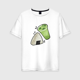 Женская футболка хлопок Oversize с принтом Коктейль и онигири в Курске, 100% хлопок | свободный крой, круглый ворот, спущенный рукав, длина до линии бедер
 | еда | лёд | лето | эстетика | япония