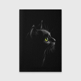 Обложка для паспорта матовая кожа с принтом Черный кот в Курске, натуральная матовая кожа | размер 19,3 х 13,7 см; прозрачные пластиковые крепления | взгляд | глаза | киса | киска | кот | котик | котяра | профиль | пушистый | усы