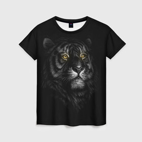 Женская футболка 3D с принтом Тигр в Курске, 100% полиэфир ( синтетическое хлопкоподобное полотно) | прямой крой, круглый вырез горловины, длина до линии бедер | взгляд | глаза | киса | киска | кот | котик | котяра | профиль | пушистый | тигр | усы