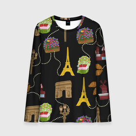 Мужской лонгслив 3D с принтом Париж в Курске, 100% полиэстер | длинные рукава, круглый вырез горловины, полуприлегающий силуэт | paris | арка | бусы | велик | города | круассан | лето | мулен руж | париж | романтика | сладости | цветы | черный | эйфелева башня | юежевый