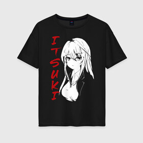 Женская футболка хлопок Oversize с принтом ITSUKI SF в Курске, 100% хлопок | свободный крой, круглый ворот, спущенный рукав, длина до линии бедер
 | бело красный | глаза | ицуки | лицо | смотрит