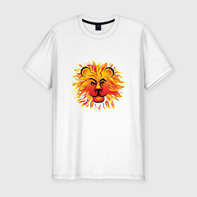 Мужская футболка хлопок Slim с принтом Лев Солнце в Курске, 92% хлопок, 8% лайкра | приталенный силуэт, круглый вырез ворота, длина до линии бедра, короткий рукав | желтый. красный | лев | лето | по гороскопу. знаки зодиака. подарить льву | солнце