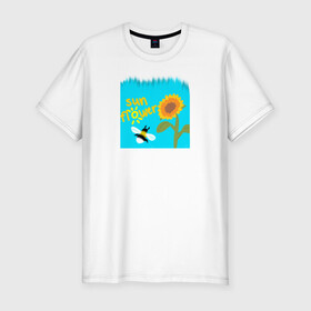 Мужская футболка хлопок Slim с принтом Подсолнух в Курске, 92% хлопок, 8% лайкра | приталенный силуэт, круглый вырез ворота, длина до линии бедра, короткий рукав | flower | sunflower | подсолнух | цветок | шмель