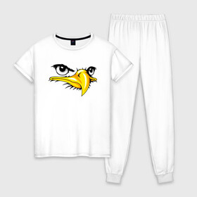 Женская пижама хлопок с принтом Орёл  в Курске, 100% хлопок | брюки и футболка прямого кроя, без карманов, на брюках мягкая резинка на поясе и по низу штанин | eagle | орел | орленок | орлиный взгляд | птица | птичка | хищная птица