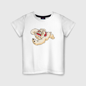 Детская футболка хлопок с принтом Бульдог в прыжке в Курске, 100% хлопок | круглый вырез горловины, полуприлегающий силуэт, длина до линии бедер | dog | бульдог | злой | пес | псина | собака | собачка | сторожевой пес