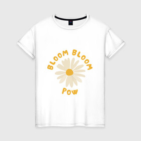 Женская футболка хлопок с принтом THE BOYZ Bloom Bloom Pow Cute  в Курске, 100% хлопок | прямой крой, круглый вырез горловины, длина до линии бедер, слегка спущенное плечо | Тематика изображения на принте: 3racha | bts | bts idol | drake | exid hot pink | ikon | kpop | sleepy baby wolf | stay gold | the boyz bloom bloom pow cute retro lyrics | кейпоп | корейская музыка | корея | кпоп | поп