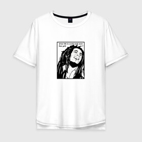 Мужская футболка хлопок Oversize с принтом Боб Марли в Курске, 100% хлопок | свободный крой, круглый ворот, “спинка” длиннее передней части | вокалист | гитарист | композитор | музыкант | портрет | цитата | черно белое
