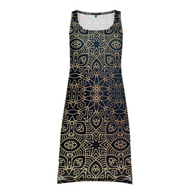 Платье-майка 3D с принтом ПерсидСкие Узоры в Курске, 100% полиэстер | полуприлегающий силуэт, широкие бретели, круглый вырез горловины, удлиненный подол сзади. | абстракция | золотистая | золото | узор | узоры