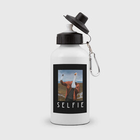 Бутылка спортивная с принтом selfie в Курске, металл | емкость — 500 мл, в комплекте две пластиковые крышки и карабин для крепления | funny | nerd | selfie | гусь | инстаграм | лебедь | селфи | тренд | утка | уточка | фото