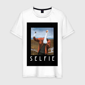 Мужская футболка хлопок с принтом selfie в Курске, 100% хлопок | прямой крой, круглый вырез горловины, длина до линии бедер, слегка спущенное плечо. | funny | nerd | selfie | гусь | инстаграм | лебедь | селфи | тренд | утка | уточка | фото