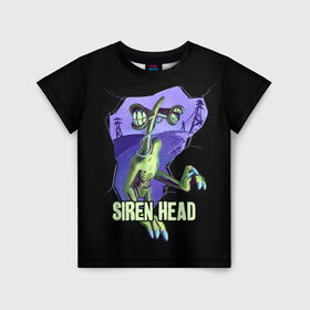 Детская футболка 3D с принтом СИРЕНОГОЛОВЫЙ  SIREN HEAD в Курске, 100% гипоаллергенный полиэфир | прямой крой, круглый вырез горловины, длина до линии бедер, чуть спущенное плечо, ткань немного тянется | Тематика изображения на принте: siren head | игра | монстр | сиреноголовый | существо | хоррор