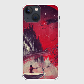 Чехол для iPhone 13 mini с принтом ЗМЕЙ ДРАКОН 3D в Курске,  |  | воин | гора | деревья | дракон | змей | илюстрация | культура | лес | луна | самурай | скалы | холм