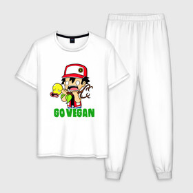 Мужская пижама хлопок с принтом Go Vegan в Курске, 100% хлопок | брюки и футболка прямого кроя, без карманов, на брюках мягкая резинка на поясе и по низу штанин
 | green | greenpaece | nature | sport | vegan | yoga | веган | вегетарианец | гринпис | еда | животные | жизнь | здоровье | зеленый | йога | мир | овощи | пища | планета | природа | растение | спорт | тело | фрукты