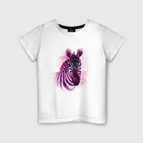 Детская футболка хлопок с принтом Зебра акварель в Курске, 100% хлопок | круглый вырез горловины, полуприлегающий силуэт, длина до линии бедер | africa | animal | watercolor | zebra | акварель | африка | дикий | животное | зверь | зебра