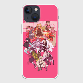 Чехол для iPhone 13 mini с принтом Slayers on pink в Курске,  |  | anime | kimetsu no yaiba | аниме | анимэ | клинок рассекающий демонов