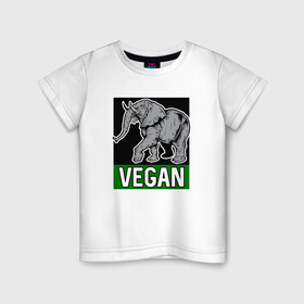 Детская футболка хлопок с принтом Vegan Elephant в Курске, 100% хлопок | круглый вырез горловины, полуприлегающий силуэт, длина до линии бедер | Тематика изображения на принте: elephant | green | greenpaece | nature | sport | vegan | yoga | веган | вегетарианец | гринпис | еда | животные | жизнь | здоровье | зеленый | йога | мир | овощи | пища | планета | природа | растение | слон | спорт | тело | фрукты