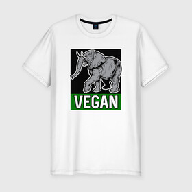 Мужская футболка хлопок Slim с принтом Vegan Elephant в Курске, 92% хлопок, 8% лайкра | приталенный силуэт, круглый вырез ворота, длина до линии бедра, короткий рукав | elephant | green | greenpaece | nature | sport | vegan | yoga | веган | вегетарианец | гринпис | еда | животные | жизнь | здоровье | зеленый | йога | мир | овощи | пища | планета | природа | растение | слон | спорт | тело | фрукты