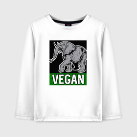 Детский лонгслив хлопок с принтом Vegan Elephant в Курске, 100% хлопок | круглый вырез горловины, полуприлегающий силуэт, длина до линии бедер | elephant | green | greenpaece | nature | sport | vegan | yoga | веган | вегетарианец | гринпис | еда | животные | жизнь | здоровье | зеленый | йога | мир | овощи | пища | планета | природа | растение | слон | спорт | тело | фрукты