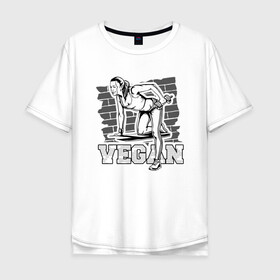 Мужская футболка хлопок Oversize с принтом Vegan Power в Курске, 100% хлопок | свободный крой, круглый ворот, “спинка” длиннее передней части | green | greenpaece | nature | sport | vegan | yoga | веган | вегетарианец | гринпис | еда | животные | жизнь | здоровье | зеленый | йога | мир | овощи | пища | планета | природа | растение | спорт | тело | фрукты