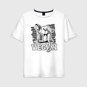Женская футболка хлопок Oversize с принтом Vegan Power в Курске, 100% хлопок | свободный крой, круглый ворот, спущенный рукав, длина до линии бедер
 | green | greenpaece | nature | sport | vegan | yoga | веган | вегетарианец | гринпис | еда | животные | жизнь | здоровье | зеленый | йога | мир | овощи | пища | планета | природа | растение | спорт | тело | фрукты