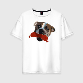 Женская футболка хлопок Oversize с принтом Амстафф в Курске, 100% хлопок | свободный крой, круглый ворот, спущенный рукав, длина до линии бедер
 | amstaff | американский стаффордширский терьер | амстафф | аст | собака | сосиска | стафф | стаффорд