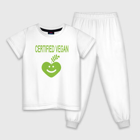 Детская пижама хлопок с принтом Проверенный веган в Курске, 100% хлопок |  брюки и футболка прямого кроя, без карманов, на брюках мягкая резинка на поясе и по низу штанин
 | Тематика изображения на принте: green | greenpaece | nature | sport | vegan | yoga | веган | вегетарианец | гринпис | еда | животные | жизнь | здоровье | зеленый | йога | мир | овощи | пища | планета | природа | растение | спорт | тело | фрукты