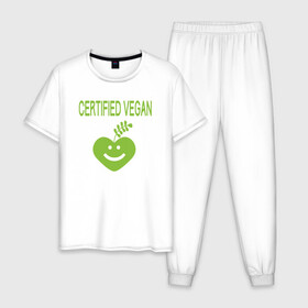 Мужская пижама хлопок с принтом Проверенный веган в Курске, 100% хлопок | брюки и футболка прямого кроя, без карманов, на брюках мягкая резинка на поясе и по низу штанин
 | green | greenpaece | nature | sport | vegan | yoga | веган | вегетарианец | гринпис | еда | животные | жизнь | здоровье | зеленый | йога | мир | овощи | пища | планета | природа | растение | спорт | тело | фрукты