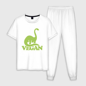 Мужская пижама хлопок с принтом Dino Vegan в Курске, 100% хлопок | брюки и футболка прямого кроя, без карманов, на брюках мягкая резинка на поясе и по низу штанин
 | green | greenpaece | nature | sport | vegan | yoga | веган | вегетарианец | гринпис | динозавр | еда | животные | жизнь | здоровье | зеленый | йога | мир | овощи | пища | планета | природа | растение | спорт | тело | фрукты