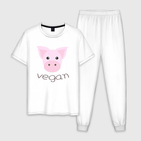 Мужская пижама хлопок с принтом Pig Vegan в Курске, 100% хлопок | брюки и футболка прямого кроя, без карманов, на брюках мягкая резинка на поясе и по низу штанин
 | green | greenpaece | nature | pig | sport | vegan | yoga | веган | вегетарианец | гринпис | еда | животные | жизнь | здоровье | зеленый | йога | мир | овощи | пища | планета | природа | растение | свинья | спорт | тело | фрукты