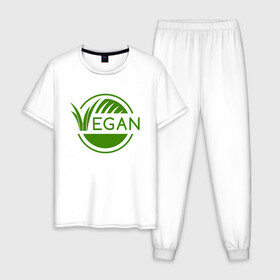 Мужская пижама хлопок с принтом Vegan Style в Курске, 100% хлопок | брюки и футболка прямого кроя, без карманов, на брюках мягкая резинка на поясе и по низу штанин
 | green | greenpaece | nature | sport | vegan | yoga | веган | вегетарианец | гринпис | еда | животные | жизнь | здоровье | зеленый | йога | мир | овощи | пища | планета | природа | растение | спорт | тело | фрукты