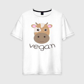 Женская футболка хлопок Oversize с принтом Vegan Cow в Курске, 100% хлопок | свободный крой, круглый ворот, спущенный рукав, длина до линии бедер
 | cow | green | greenpaece | nature | sport | vegan | yoga | веган | вегетарианец | гринпис | еда | животные | жизнь | здоровье | зеленый | йога | корова | мир | овощи | пища | планета | природа | растение | спорт | тело | фрукты