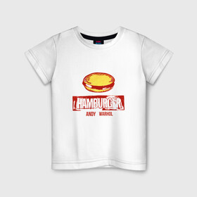 Детская футболка хлопок с принтом Гамбургер Уорхола в Курске, 100% хлопок | круглый вырез горловины, полуприлегающий силуэт, длина до линии бедер | andy warhol | гамбургер уорхола | дизайнер | искусство | поп арт | продюсер | художник | энди уорхол