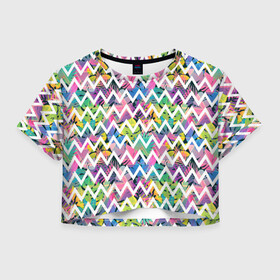Женская футболка Crop-top 3D с принтом Кривая линия и цветы в Курске, 100% полиэстер | круглая горловина, длина футболки до линии талии, рукава с отворотами | абстракция | геометрия | лето | линии | паттерн | текстуры | узоры