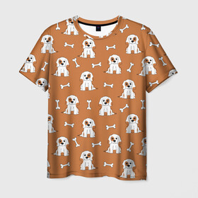 Мужская футболка 3D с принтом Пёс и кость в Курске, 100% полиэфир | прямой крой, круглый вырез горловины, длина до линии бедер |  кость |  питомец | домашнее животное | кости | косточка | косточки | любителям собак | пёс | пёсик | пёсики | псы | собака | собаки | собачка | собачки | узор | щенки | щенок