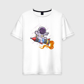 Женская футболка хлопок Oversize с принтом Маленький космонавт в Курске, 100% хлопок | свободный крой, круглый ворот, спущенный рукав, длина до линии бедер
 | галактика | звезды | иллюстрация | космонавт | ракета