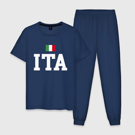 Мужская пижама хлопок с принтом Italy Team в Курске, 100% хлопок | брюки и футболка прямого кроя, без карманов, на брюках мягкая резинка на поясе и по низу штанин
 | football | forza | italia | italy | milan | rome | sport | гол | евро | европа | италия | итальянец | кубок | манчини | милан | рим | спорт | тренер | турист | фанат | футбол | футболист | чемпион