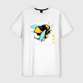 Мужская футболка хлопок Slim с принтом Пчелка в Курске, 92% хлопок, 8% лайкра | приталенный силуэт, круглый вырез ворота, длина до линии бедра, короткий рукав | арт | мед | насекомое | рисунок