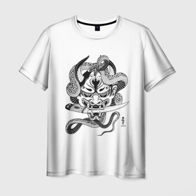 Мужская футболка 3D с принтом Японские рисунки в Курске, 100% полиэфир | прямой крой, круглый вырез горловины, длина до линии бедер | девушка | древние боги | змеи | япония
