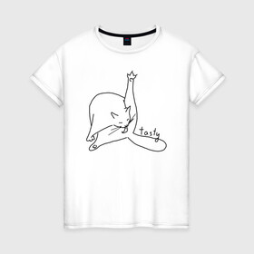 Женская футболка хлопок с принтом Tasty в Курске, 100% хлопок | прямой крой, круглый вырез горловины, длина до линии бедер, слегка спущенное плечо | cat | tasty | кот | кошка | мем | цитата | шутка