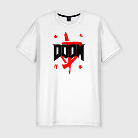 Мужская футболка хлопок Slim с принтом DOOM (2 ЛОГО) в Курске, 92% хлопок, 8% лайкра | приталенный силуэт, круглый вырез ворота, длина до линии бедра, короткий рукав | doom | doom eternal | doom monster | eternal | дум | дуум