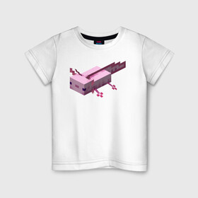 Детская футболка хлопок с принтом Аксолотль | Axolotl в Курске, 100% хлопок | круглый вырез горловины, полуприлегающий силуэт, длина до линии бедер | minecraft | аксолотль | морское животное | розовый | рыба