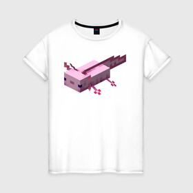 Женская футболка хлопок с принтом Аксолотль | Axolotl в Курске, 100% хлопок | прямой крой, круглый вырез горловины, длина до линии бедер, слегка спущенное плечо | minecraft | аксолотль | морское животное | розовый | рыба