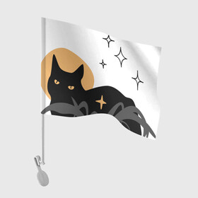 Флаг для автомобиля с принтом Кот в Курске, 100% полиэстер | Размер: 30*21 см | блёстки | кот | котик | коты | кошечка | кошка | кошки | листья | пальма