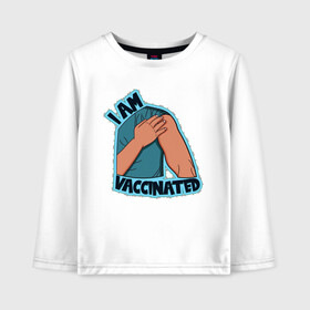 Детский лонгслив хлопок с принтом Я вакцинирован в Курске, 100% хлопок | круглый вырез горловины, полуприлегающий силуэт, длина до линии бедер | вакцина | вирус | иллюстрация | ковид | прививка