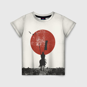 Детская футболка 3D с принтом Самурай на коне в Курске, 100% гипоаллергенный полиэфир | прямой крой, круглый вырез горловины, длина до линии бедер, чуть спущенное плечо, ткань немного тянется | samurai | буси | воин | конь | самурай | философия | япония