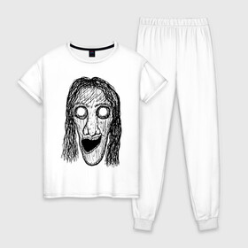 Женская пижама хлопок с принтом Растрепанное лицо в Курске, 100% хлопок | брюки и футболка прямого кроя, без карманов, на брюках мягкая резинка на поясе и по низу штанин | dead | ghost | halloween | horror | suspense | vampire | witch | zombie