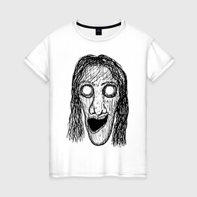 Женская футболка хлопок с принтом Растрепанное лицо в Курске, 100% хлопок | прямой крой, круглый вырез горловины, длина до линии бедер, слегка спущенное плечо | dead | ghost | halloween | horror | suspense | vampire | witch | zombie