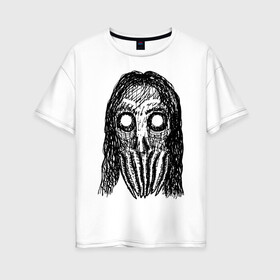 Женская футболка хлопок Oversize с принтом Череп с волосами и щупальцами в Курске, 100% хлопок | свободный крой, круглый ворот, спущенный рукав, длина до линии бедер
 | dead | halloween | horror | lovecraft | skull | suspense | witch | zombie